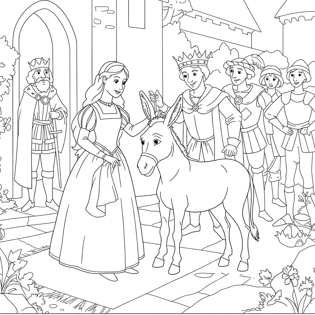 Piel de Asno 1 Dibujo para colorear del cuento La princesa vistiendo la piel del asno